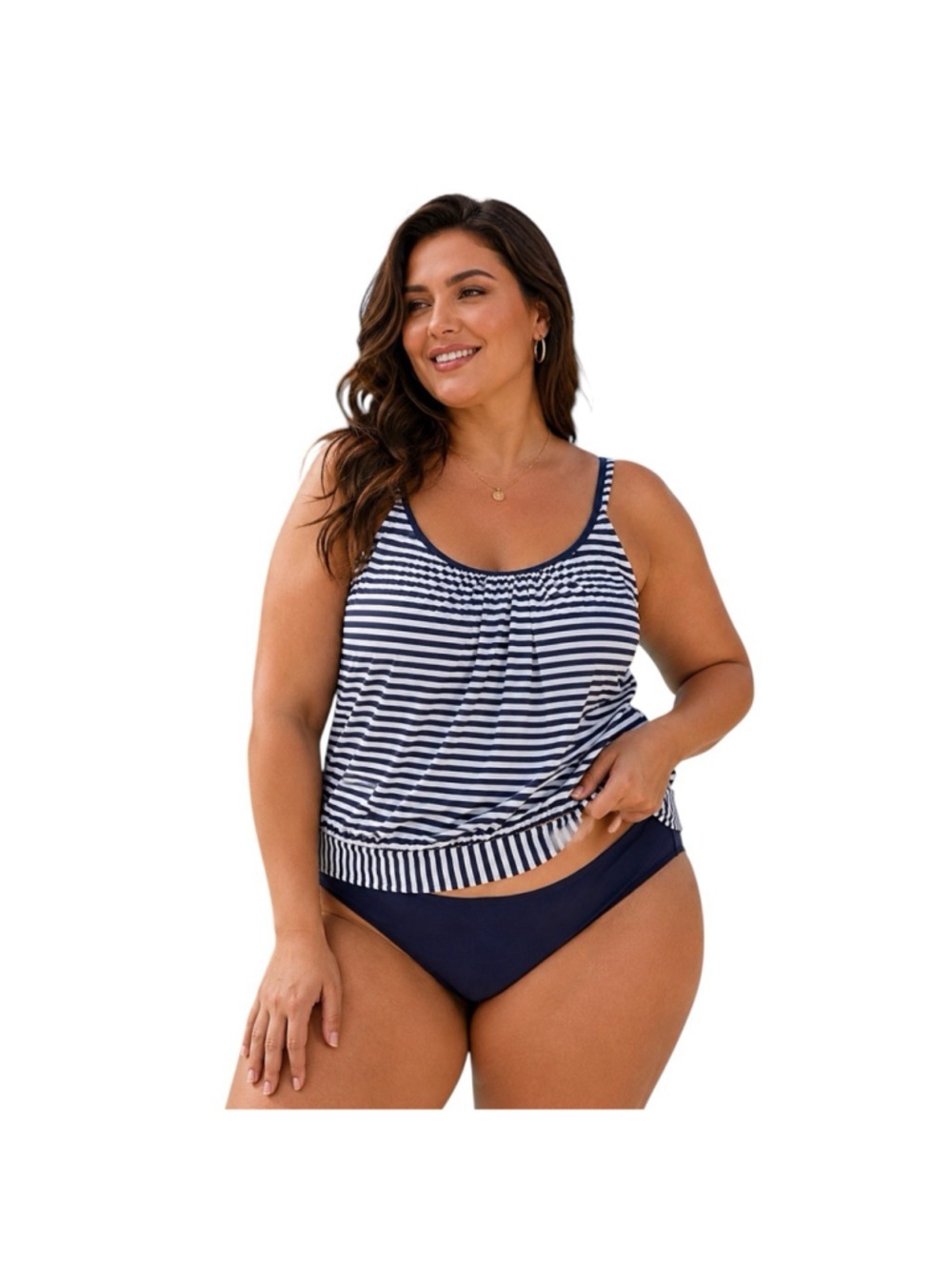 BikinX Navy White Nautical Striped Tankini Swimsuit Set XL